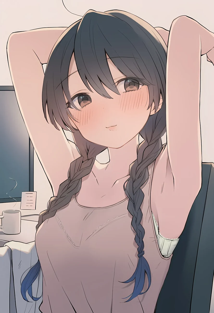 Aiko stretching during a quiet overnight shift